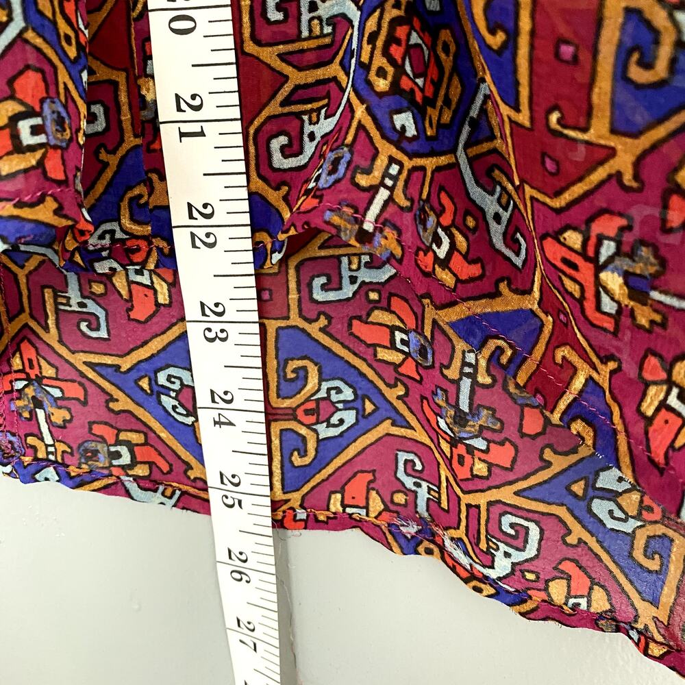 Anthropologie Meadow Rue Red Print Majolica Flutter Sleeve Smocked Boho Top 6 - Picture 6 of 9